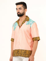 Peach Colored Leopard Placement Print Oversized Shirt