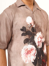 Floral Half Sleeve Cuban Collar Placement Print Oversized Shirt