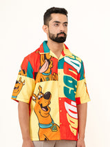 Scooby-Doo Cuban Collar Half Sleeve Placement Print Oversized Shirt