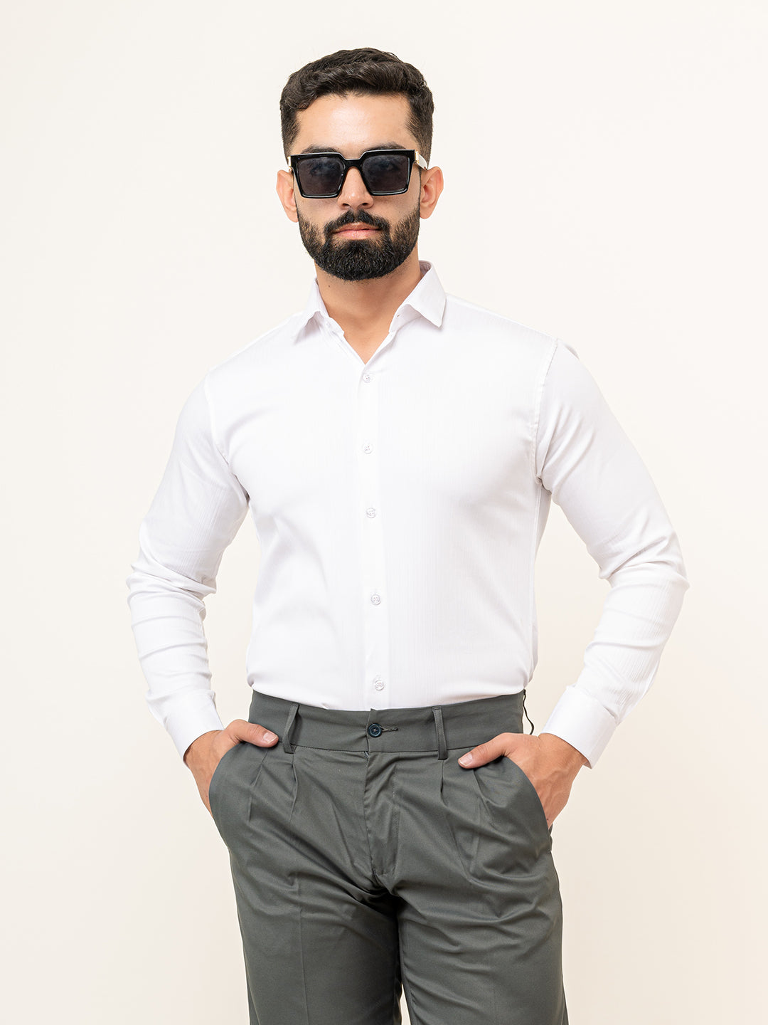 White Full Sleeve Solid Shirt