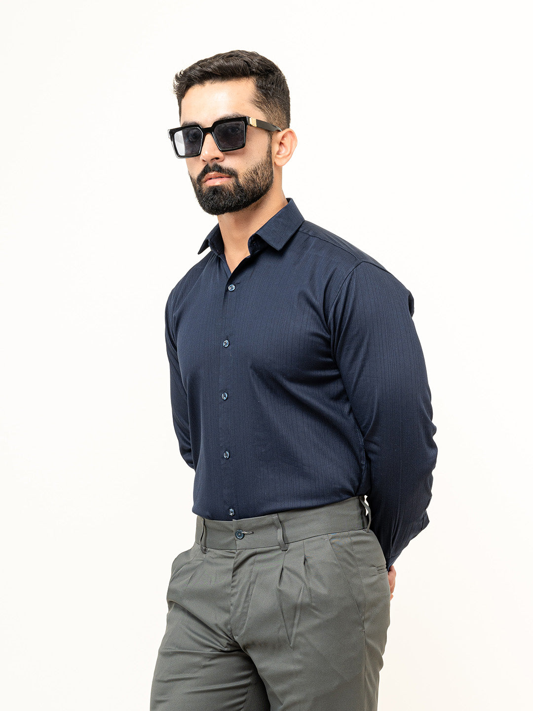 Navy Blue Full Sleeve Solid Shirt