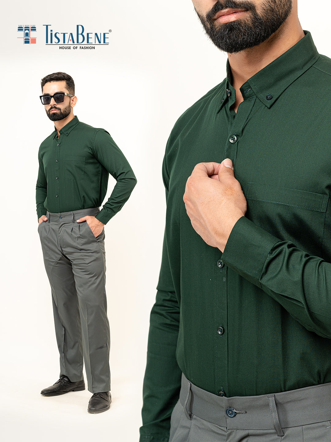 Dark Green Full Sleeves Cotton Shirt