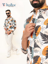 White Leaf With Flower Full Sleeve Printed Shirts For Men