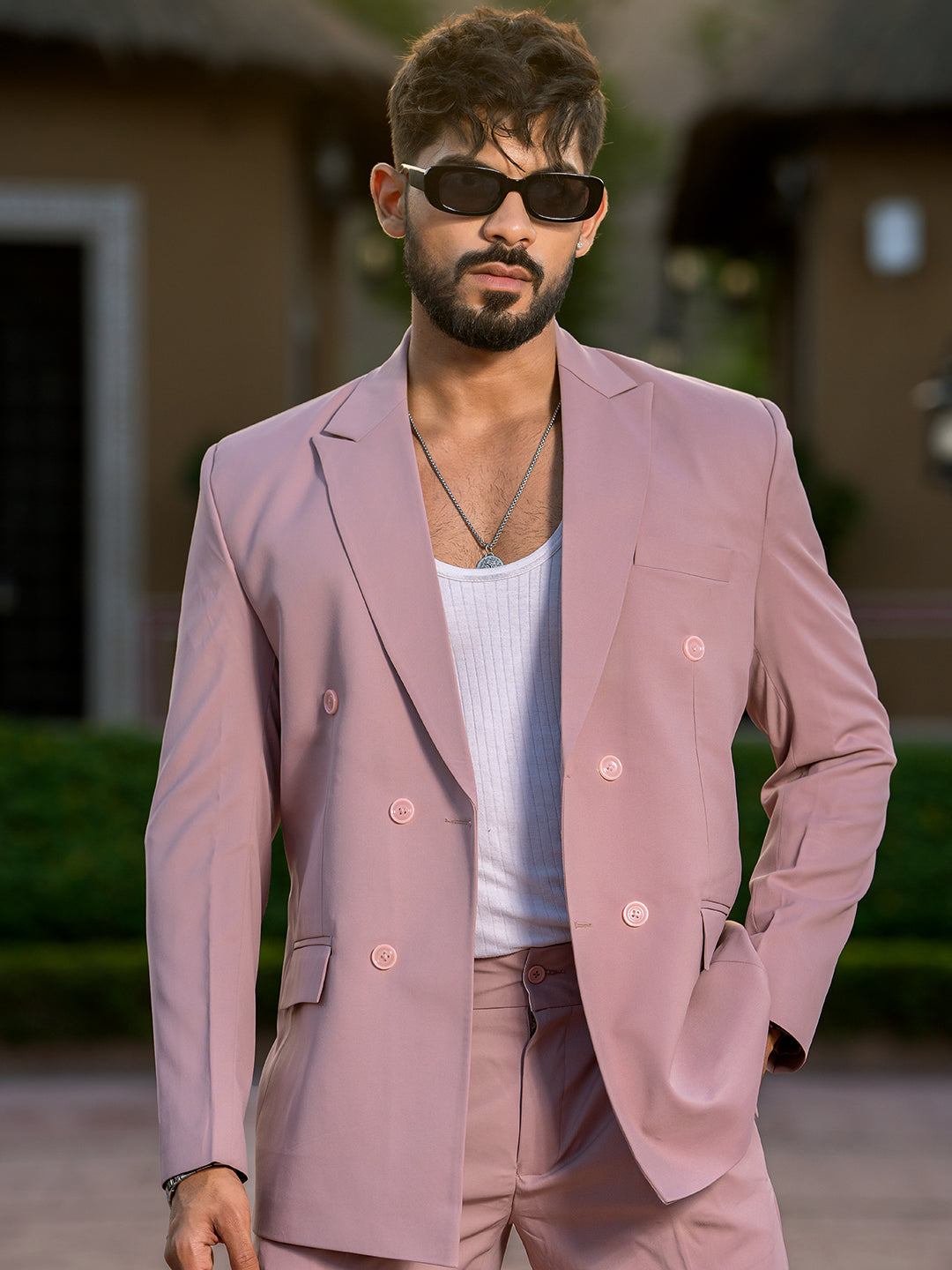 Salmon Pink Loose Fit Suit Men's Suit