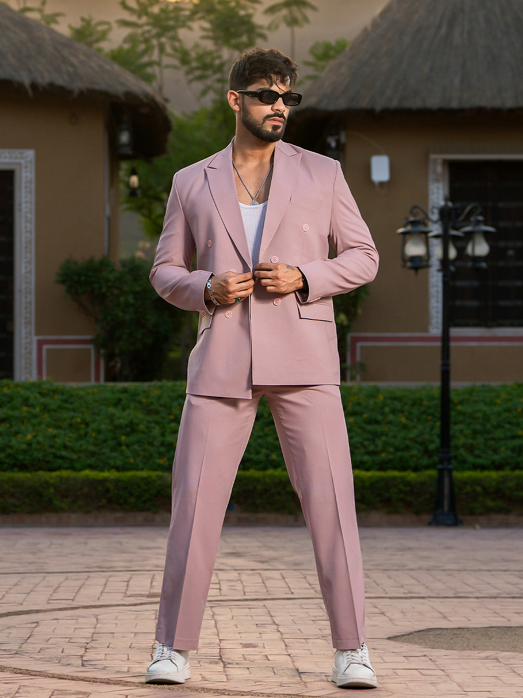 Salmon Pink Loose Fit Suit Men's Suit