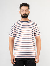 Baby Pink & Navy Blue Strips Round Neck T-shirt