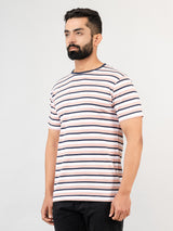 Baby Pink & Navy Blue Strips Round Neck T-shirt