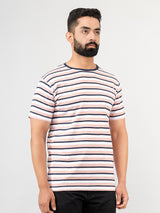 Baby Pink & Navy Blue Strips Round Neck T-shirt