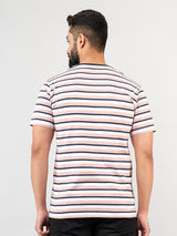 Baby Pink & Navy Blue Strips Round Neck T-shirt