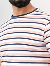 Baby Pink & Navy Blue Strips Round Neck T-shirt