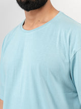 Solid Dark Powder Blue Oversized Cotton T-shirt