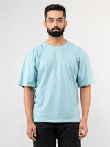 Solid Dark Powder Blue Oversized Cotton T-shirt