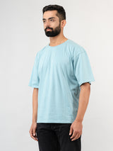 Solid Dark Powder Blue Oversized Cotton T-shirt