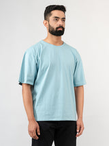 Solid Dark Powder Blue Oversized Cotton T-shirt