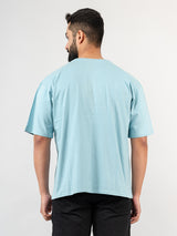 Solid Dark Powder Blue Oversized Cotton T-shirt