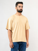 Solid Beige Oversized Cotton T-shirt