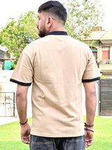 Beige Round Neck Loose Fit Half Sleeve T-shirt