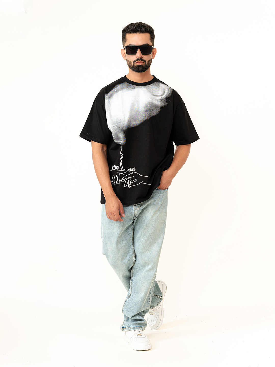 Black No Bad Trips Print Heavyweight Oversized T-shirt