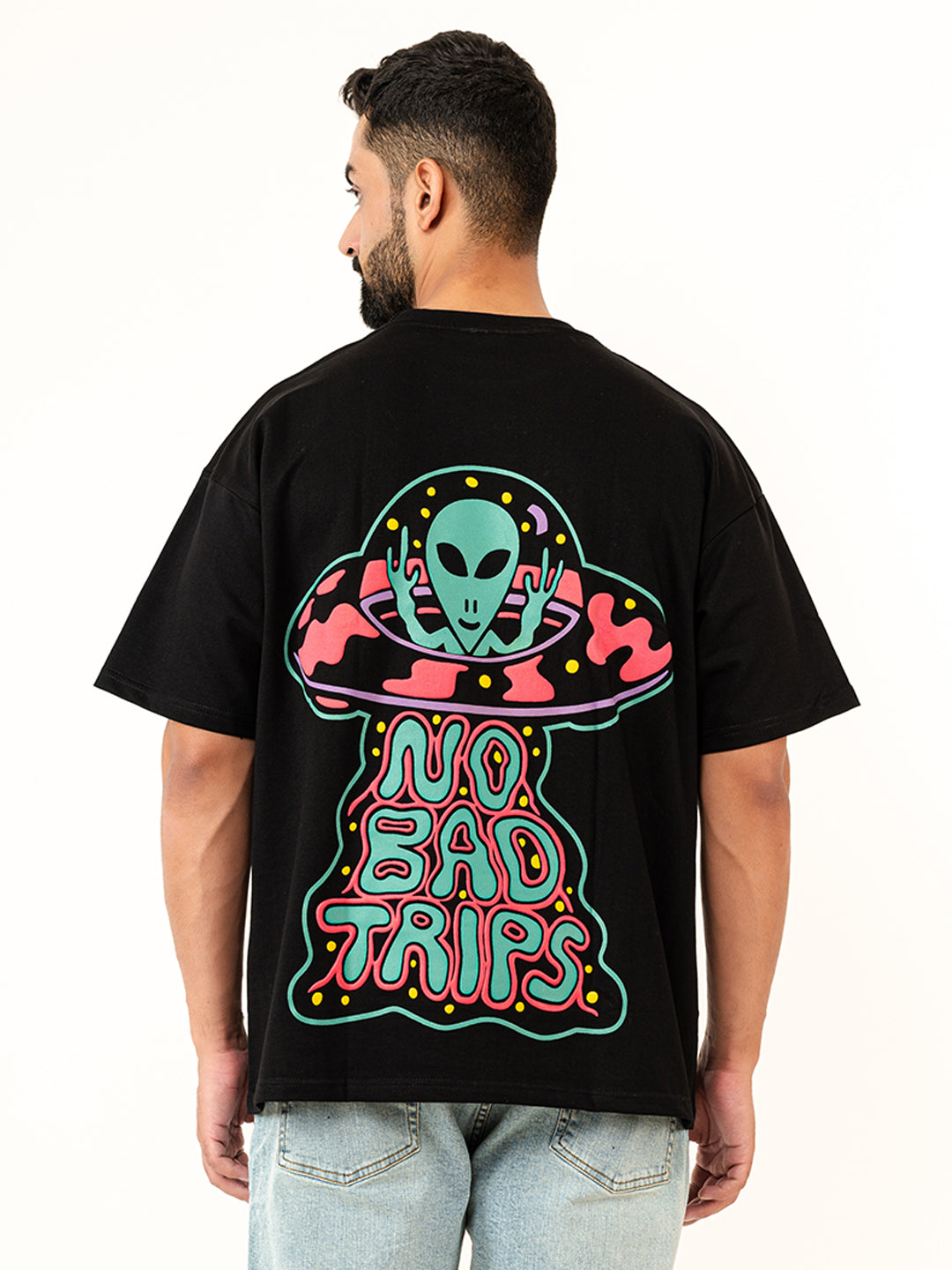 Black No Bad Trips Print Heavyweight Oversized T-shirt