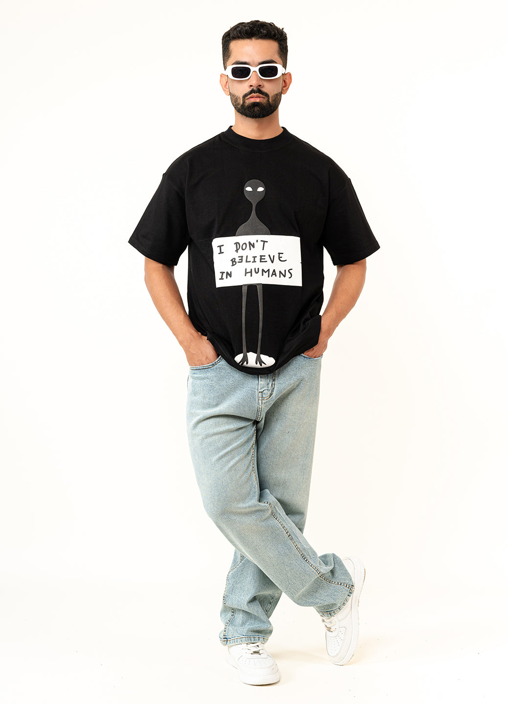 Black Don't Believe in Human Print Heavyweight Oversized T-shirt