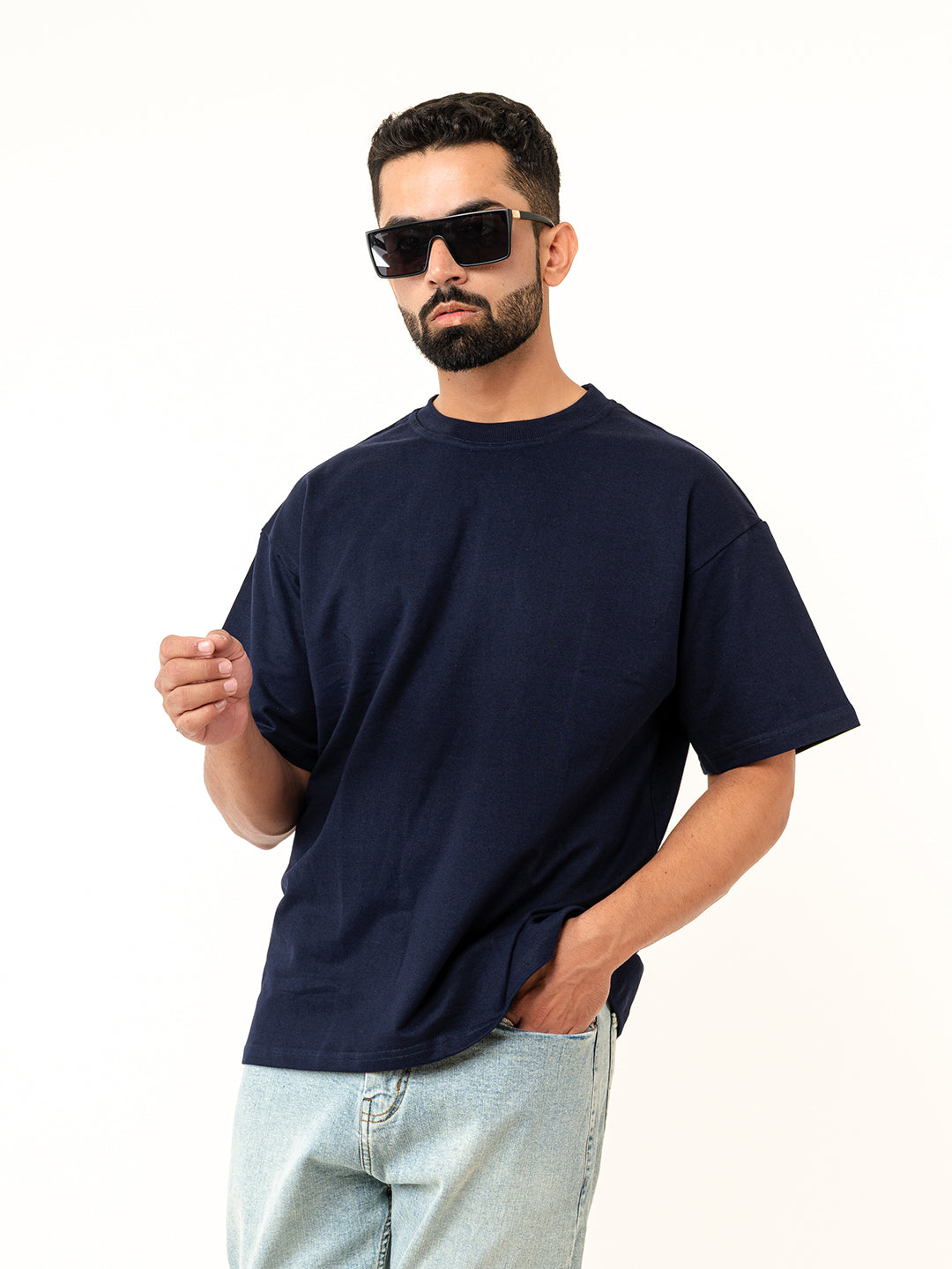 Navy Blue French Terry Oversized T-shirt