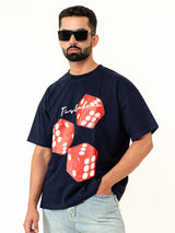 Navy Blue 3 Dice Puff Print Oversized T-shirt