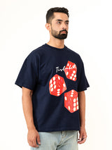 Navy Blue 3 Dice Puff Print Oversized T-shirt