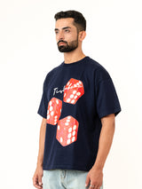 Navy Blue 3 Dice Puff Print Oversized T-shirt