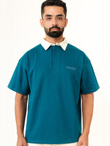 Teal Blue Cotton Oversized Polo T-shirt