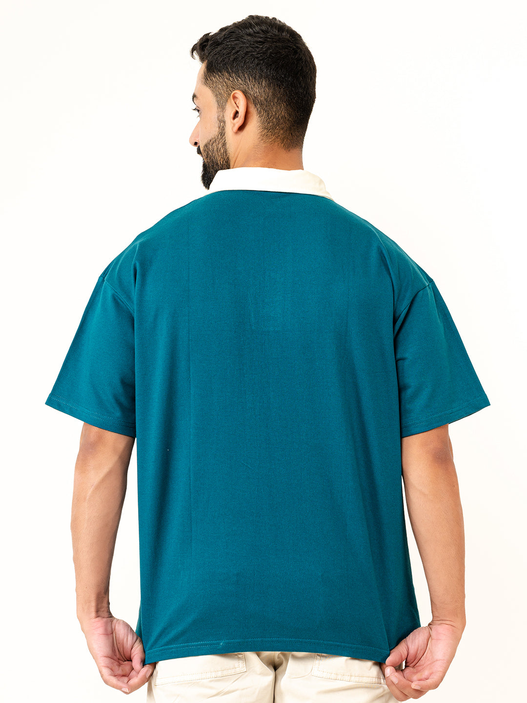 Teal Blue Cotton Oversized Polo T-shirt