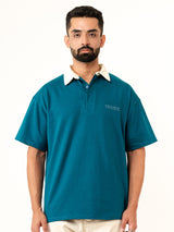 Teal Blue Cotton Oversized Polo T-shirt