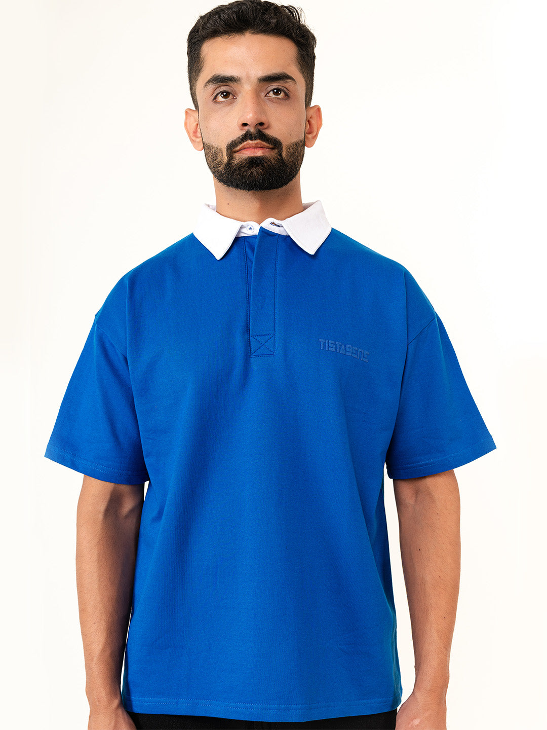 Cobalt Blue Cotton Oversized Polo T-shirt