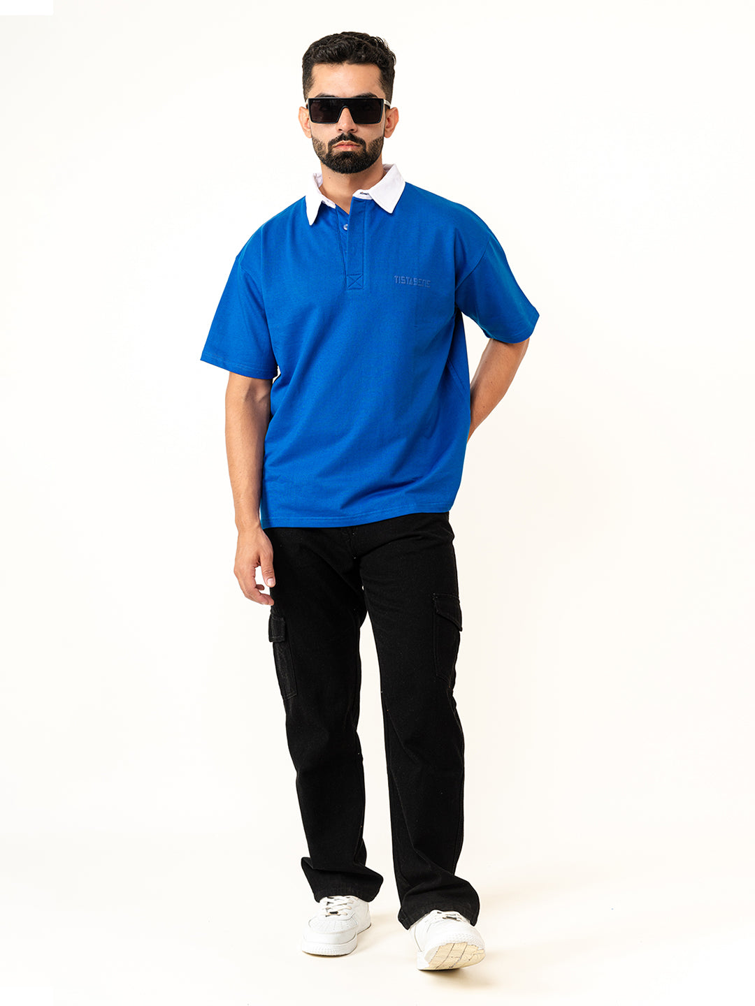 Cobalt Blue Cotton Oversized Polo T-shirt