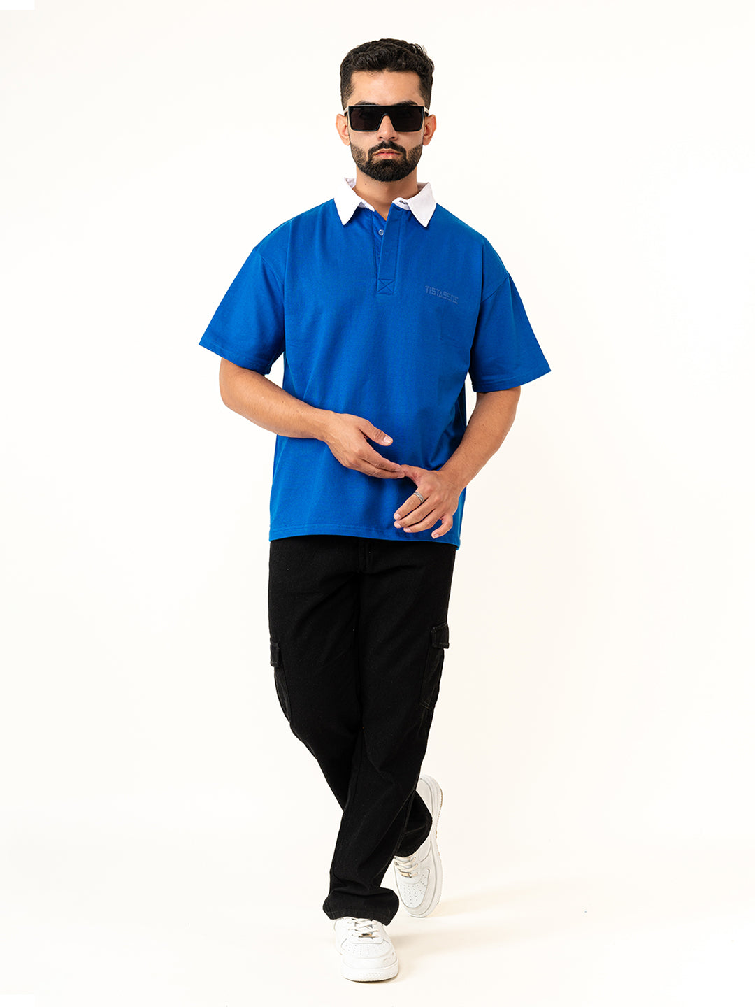 Cobalt Blue Cotton Oversized Polo T-shirt