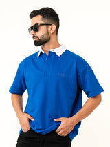 Cobalt Blue Cotton Oversized Polo T-shirt