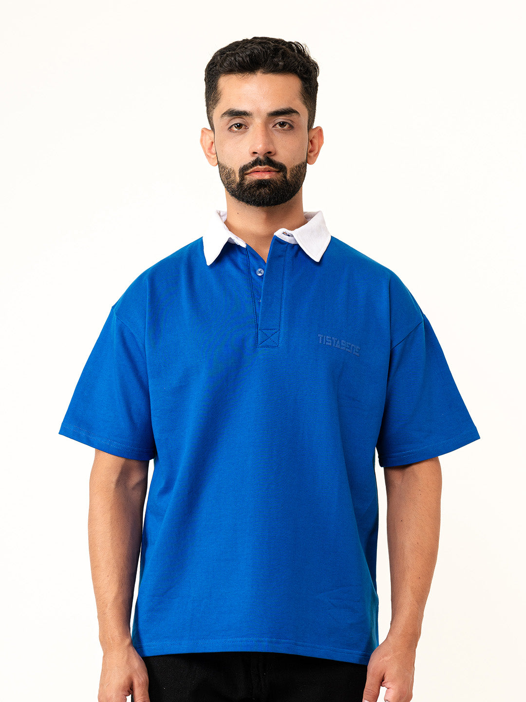 Cobalt Blue Cotton Oversized Polo T-shirt