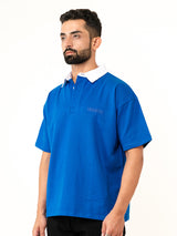 Cobalt Blue Cotton Oversized Polo T-shirt