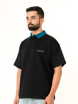 Black Cotton Oversized Polo T-shirt