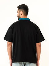 Black Cotton Oversized Polo T-shirt