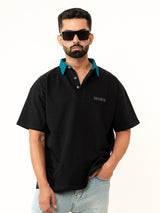 Black Cotton Oversized Polo T-shirt