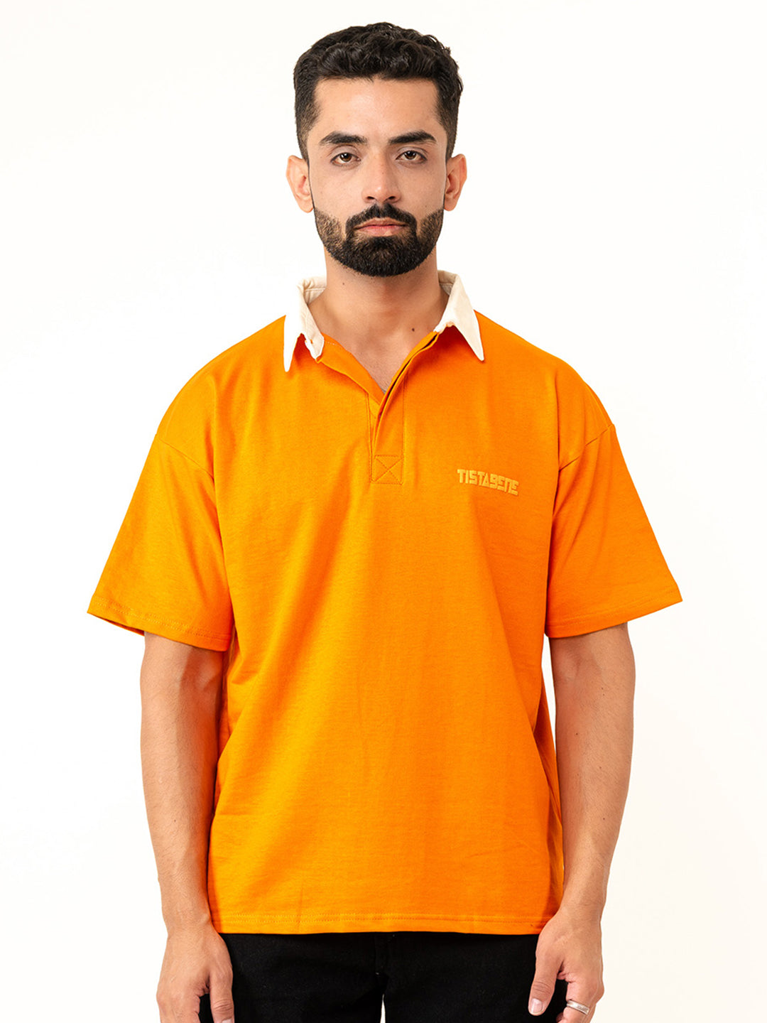 Orange Cotton Oversized Polo T-shirt