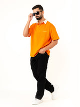 Orange Cotton Oversized Polo T-shirt