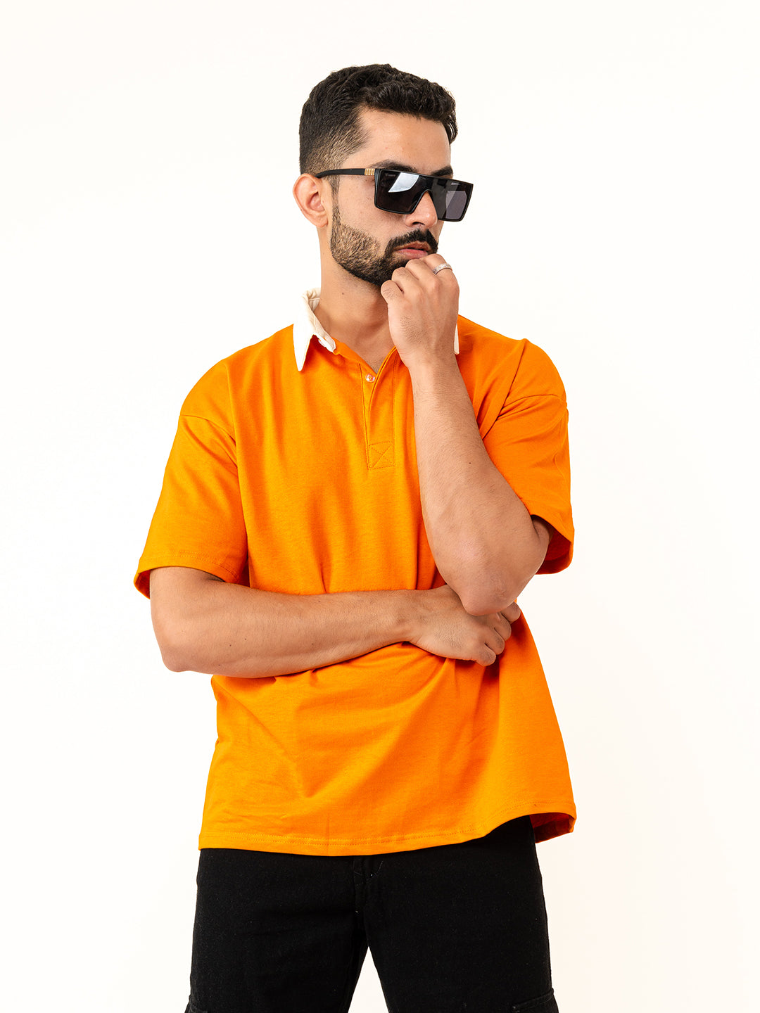 Orange Cotton Oversized Polo T-shirt