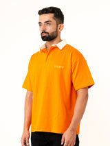 Orange Cotton Oversized Polo T-shirt