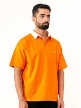 Orange Cotton Oversized Polo T-shirt