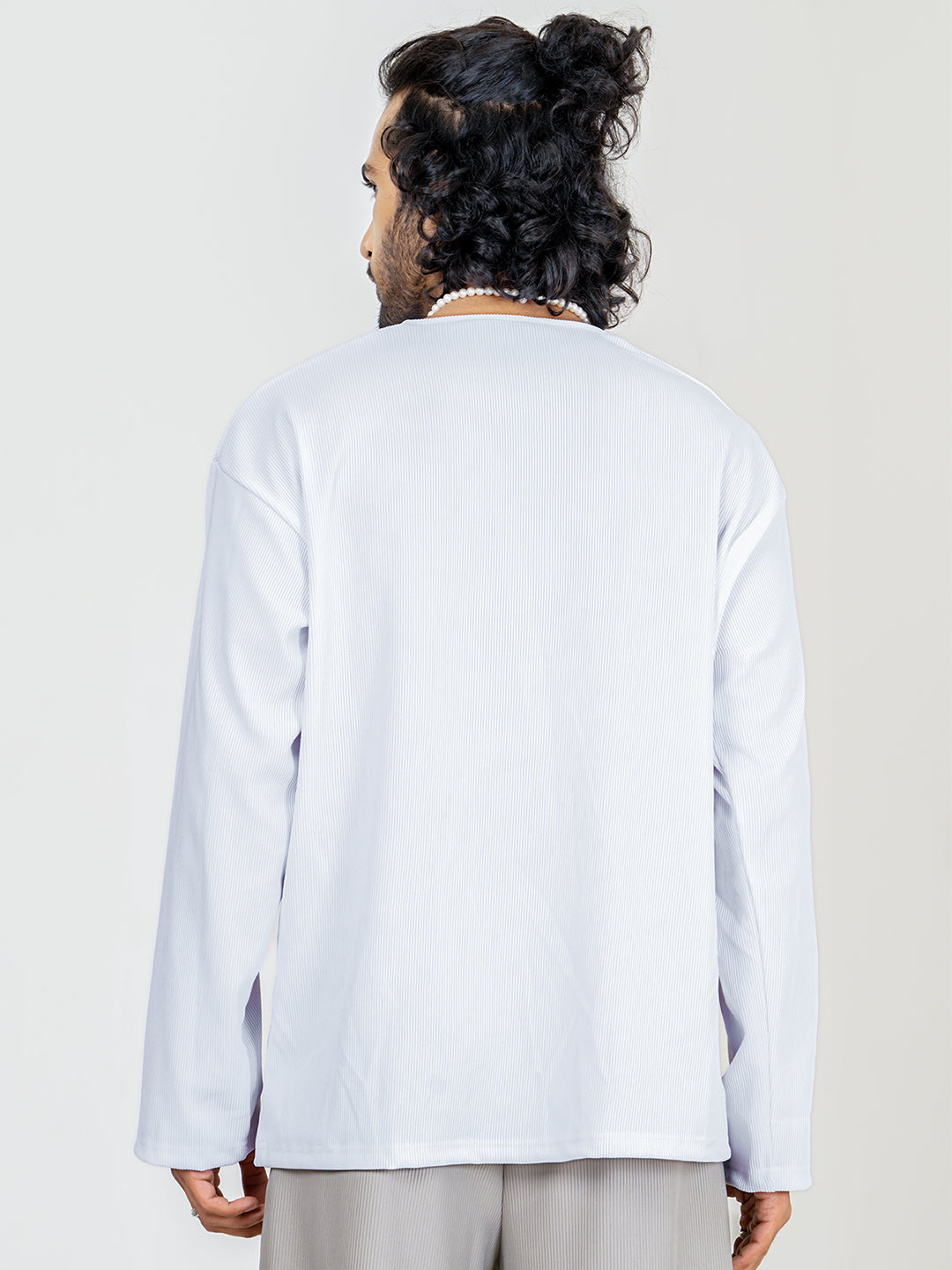 White Cord Henley T-Shirt