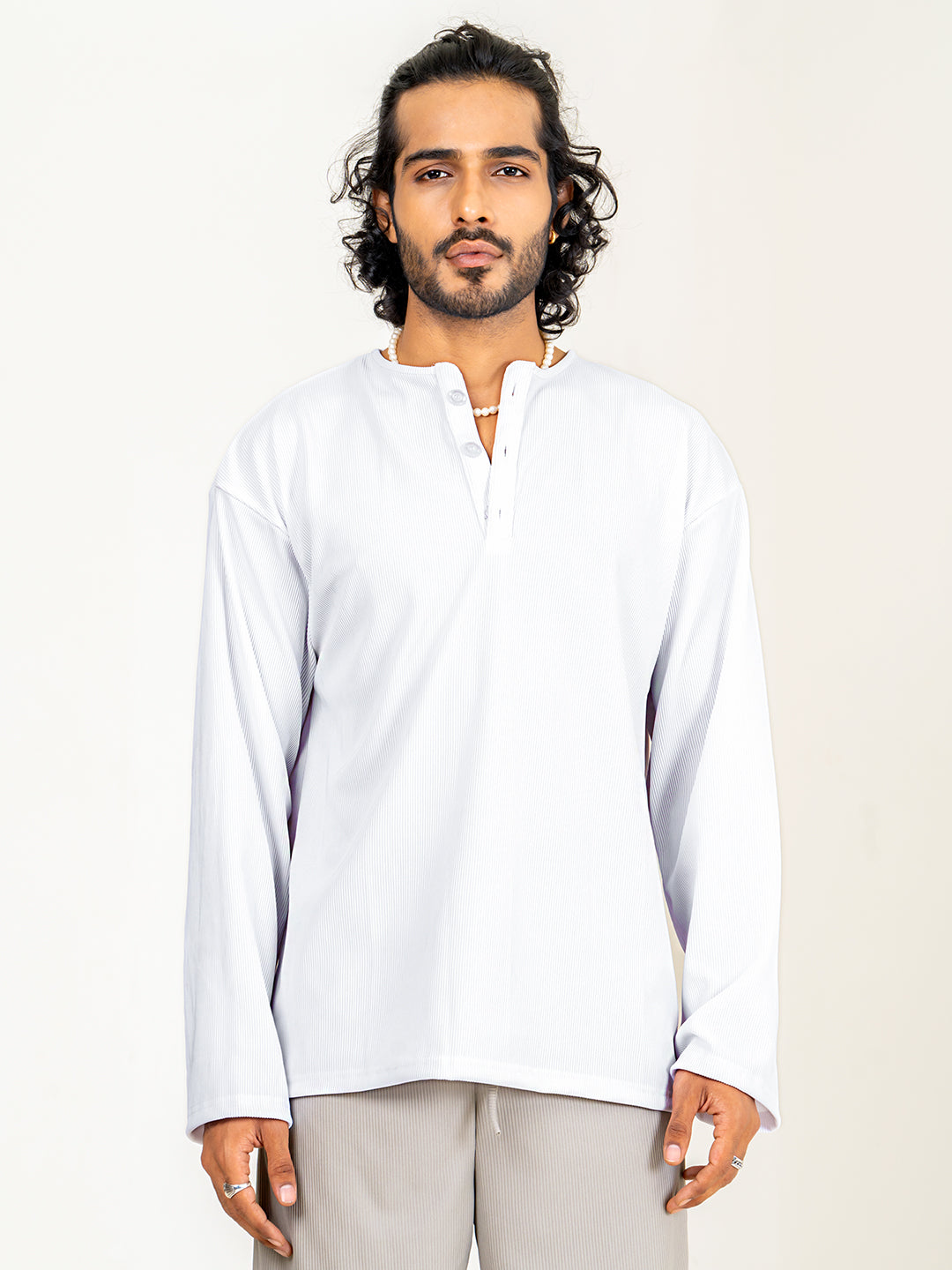 White Cord Henley T-Shirt