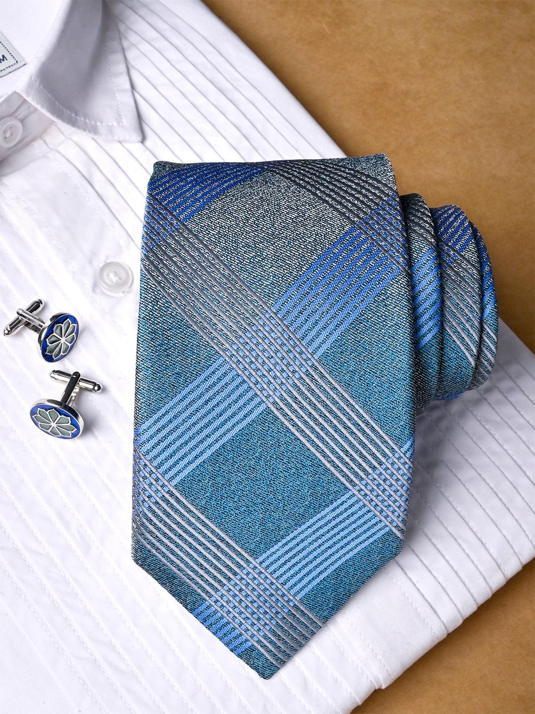 Multicolor Checkered Micro Silk Necktie With Pocket Square & Cufflinks - Tistabene