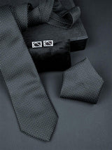 Black Polka Dots Micro Silk Necktie With Pocket Square & Cufflinks - Tistabene