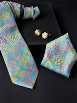 Multi Paisley Micro Silk Necktie With Pocket Square & Cufflinks - Tistabene